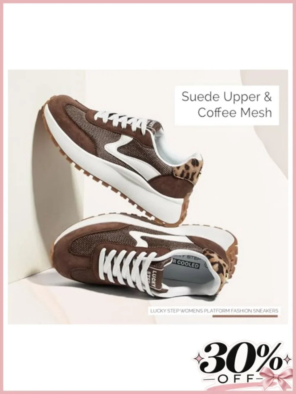 Women's Chunky Platform Fashion Sneakers PU Leather Suede Lace-Up Walking Shoes